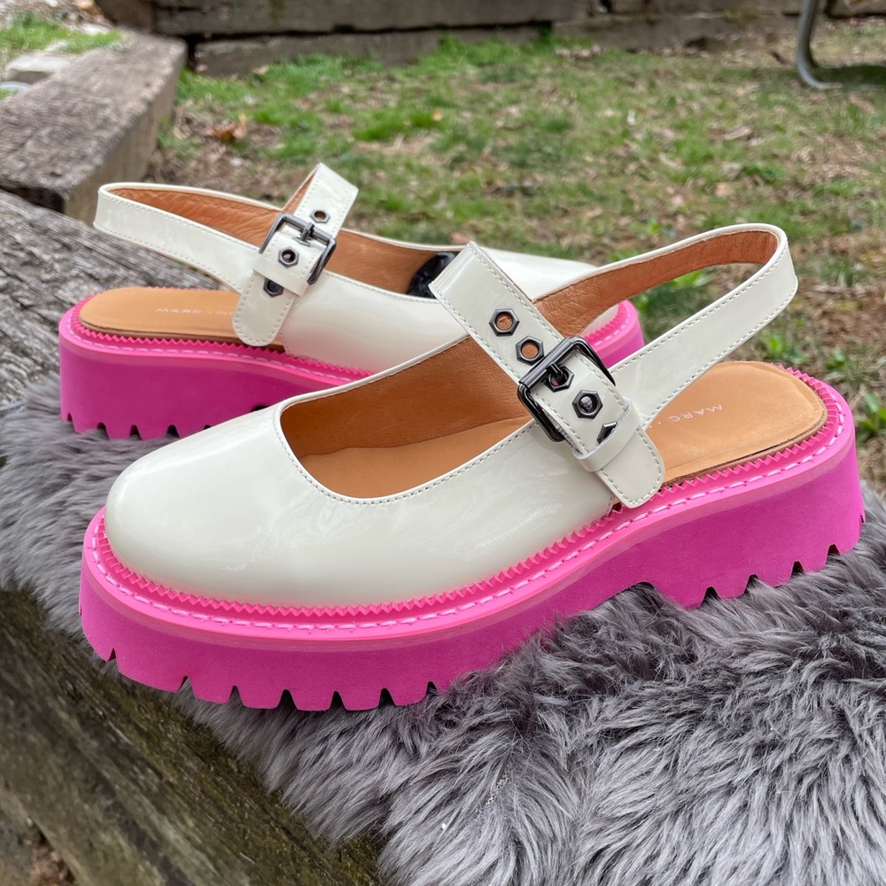New Marc Nolan Luna Cream/Pink Leather Mary Jane Lug Slingbacks Size 5 - Picture 2 of 15